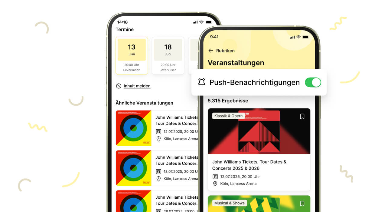meinestadt.de App Bereich Veranstaltungen mit Push-Benachrichtigung
